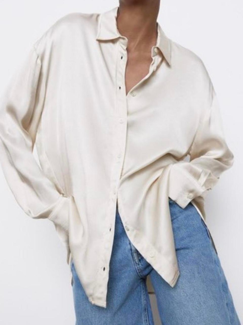Zara Silky Cream Button-Up Oversized shirt size XS